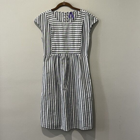 Seraphine Tea Dress Women’s 2 Maternity Nursing Blue White Striped Cotton - Picture 1 of 8